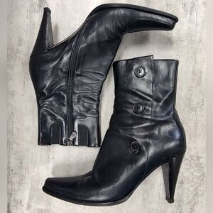 Donald J. Plinar Black Italian Button Ankle Boots Red Sole Women's Size 9